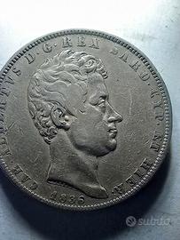 5 LIRE CARLO ALBERTO 1844-1836-1847 N°3 MONETE AG.