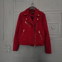 Giacca biker rossa scamosciata da donna