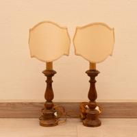 Coppia Lampade Comodino Legno Tornito - Vintage
