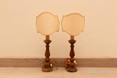 Coppia Lampade Comodino Legno Tornito - Vintage