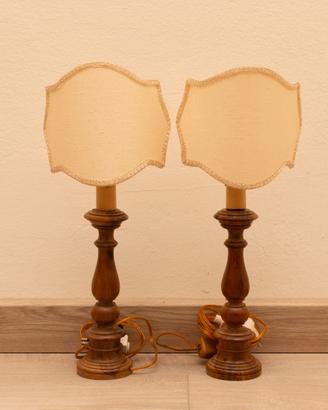 Coppia Lampade Comodino Legno Tornito - Vintage