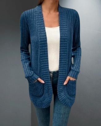 Cardigan Donna Elegante a Tinta unita con Tasche