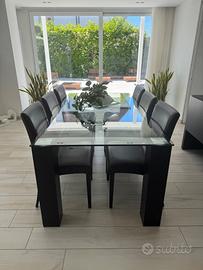 Tavolo in cristallo con 6 poltroncine Calligaris