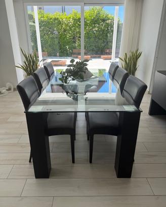 Tavolo in cristallo con 6 poltroncine Calligaris
