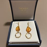 💎Orecchini Pendenti in Oro e Ambra: Luce d'Autunno