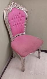 Sedia stile barocco rosa e argento