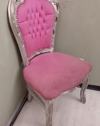 Sedia stile barocco rosa e argento
