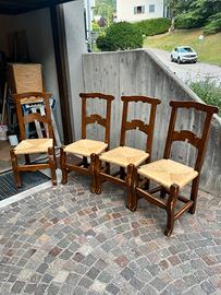 Set 6 sedie in legno massello e seduta in paglia