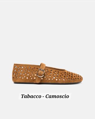 Ballerine 'Evelyn' in Camoscio  Tabacco – Eleganti