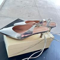 Décolleté argento specchiato con lacci