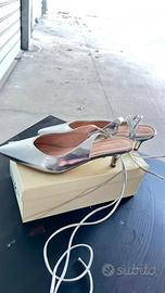 Décolleté argento specchiato con lacci