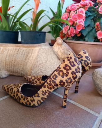 Scarpe tacco 10 spillo pelle leopardata cavallino