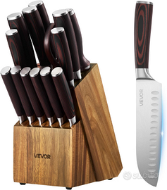 VEVOR Set Coltelli da Cucina con Ceppo e Acciaino