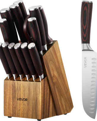 VEVOR Set Coltelli da Cucina con Ceppo e Acciaino