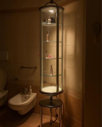 Elegante Vetrina rotonda illuminata con sgabello