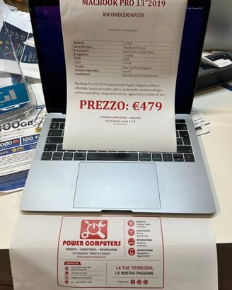 МАСВООK PRO 13"2019  RICONDIZIONATO