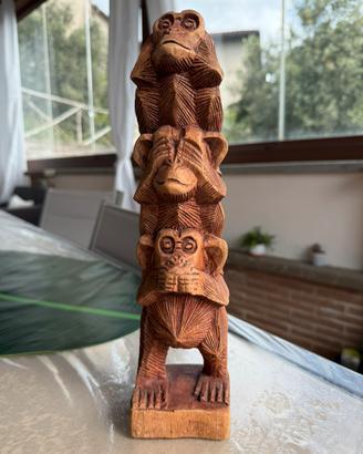 Statuetta scimmie in legno