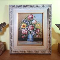 Quadro anni 70 vaso fiori - Dipinto olio su tela