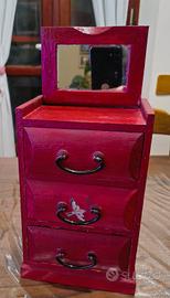 Mobiletto porta gioie in legno con specchio 