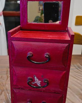 Mobiletto porta gioie in legno con specchio 
