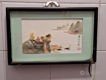 Quadro madreperla asiatico vintage rilievo
