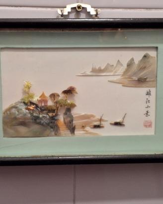 Quadro madreperla asiatico vintage rilievo