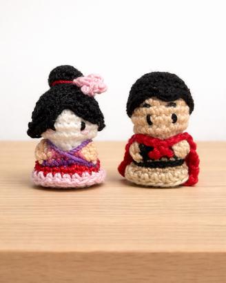 Mini amigurumi Mulan e Li Shang