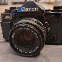 F otocamera Canon A1 con 50mm Canon f/1.8 e winder