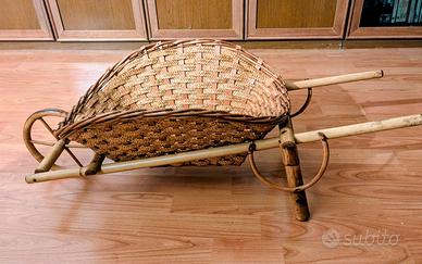 CARRIOLA DECORATIVA ARTIGIANALE VIMINI BAMBU' VINT
