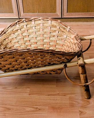 CARRIOLA DECORATIVA ARTIGIANALE VIMINI BAMBU' VINT