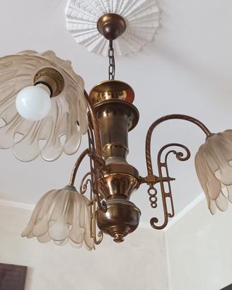 lampadario in ottone 3 luci stile 80