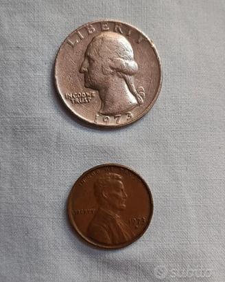 Monete americane: 1 quarter dollar e 1 one cent