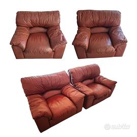 Set divano e poltrone in vera pelle vintage