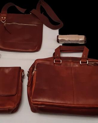 Borsa pelle grande + Borsello tracolla + Tasca 