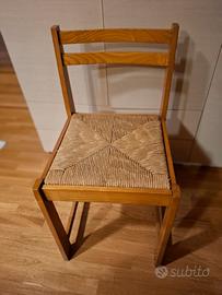 Set 4 sedie in legno e paglia stile rustico