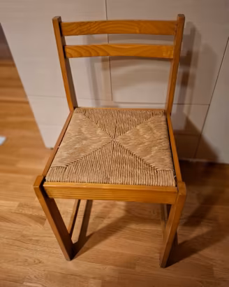 Set 4 sedie in legno e paglia stile rustico