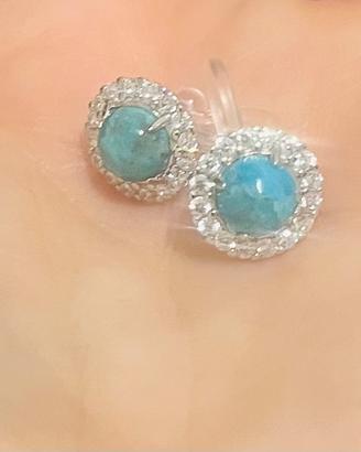 Orecchini brillantini e turchese con clip