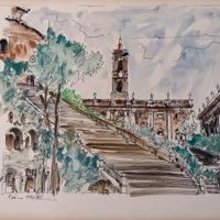 dipinto a mano a china e acquarello di E. Perler