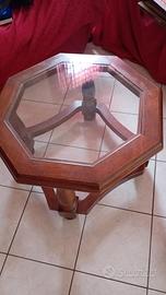 Tavolino esagonale in legno massello con vetro