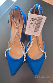 Décolleté Chiara Foscari in raso blu con strass