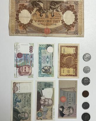 Rara Lotto Banconote Lire e Monete Argento-10000 L