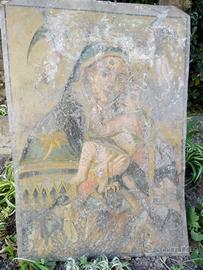 antico dipinto Madonna con Bambino su metallo