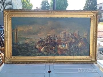 Quadro olio su tela la battaglia di V. Guidetti