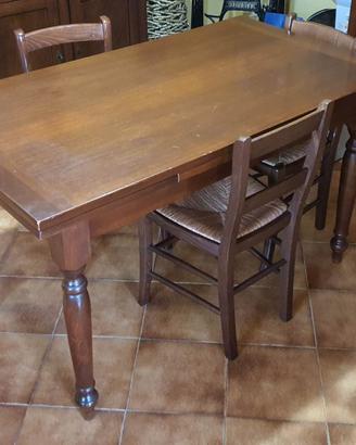 Tavolo legno 5 sedie paglia allungabile