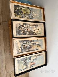 Set 4 quadri vintage Parigi -  Delaure anni 60/70