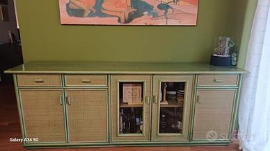 MADIA/CREDENZA in legno, rattan, giunco verde