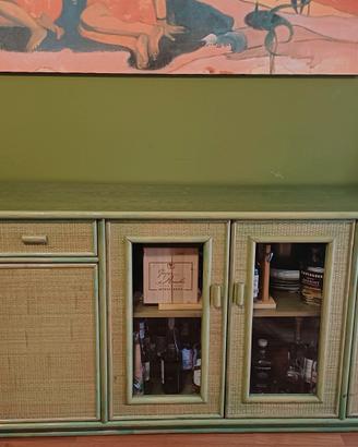 MADIA/CREDENZA in legno, rattan, giunco verde