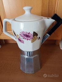 caffettiera vintage  in ceramica decorata 