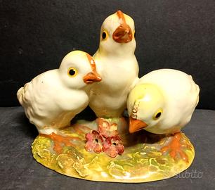 MOLLICA ceramica Capodimonte scultura 3 pulcini