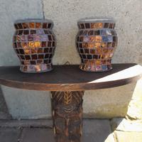 mensola intagliata in legno + 2 bicchieri